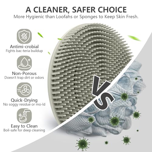 Silicone Body and Face Scrubber Set 3 Pack, BEAUTAIL Shower Bath Scrubber, Gentle Exfoliating Brush for Women Men Baby Sensitive Skin, More Hygienic Than Traditional Loofah, Long Lasting, Black+Gray - color: Black+gray