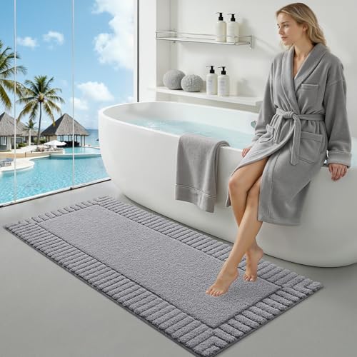 LUMI Bathroom Rugs Non Slip with Rubber Backing, Extra Soft Plush Microfiber Bath Rug Absorbent, Machine Washable Bath Mat Quick Dry for Tub, Shower, Hotel, Dark Grey, 24"x60" - color: Dark Grey, size: 24" x 60"