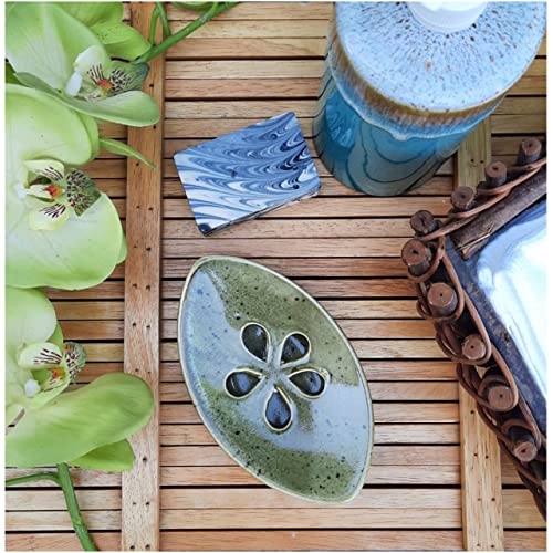 Ceramic Soap Dish with Self Draining Tray for Bar Soap, Bathroom, Kitchen (Frog Eggs) - color: Frog Eggs