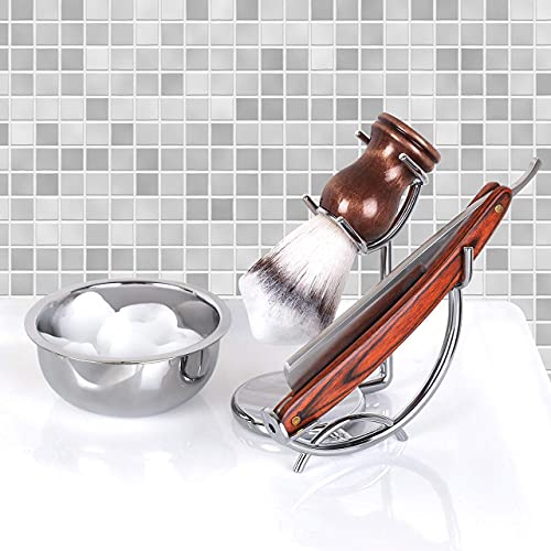 SANWA Grooming Shaving Kit for Men,Shaving Razor and Brush Stand with Stainless Steel Shaving Soap Bowl - color: Silver Stand Bowl