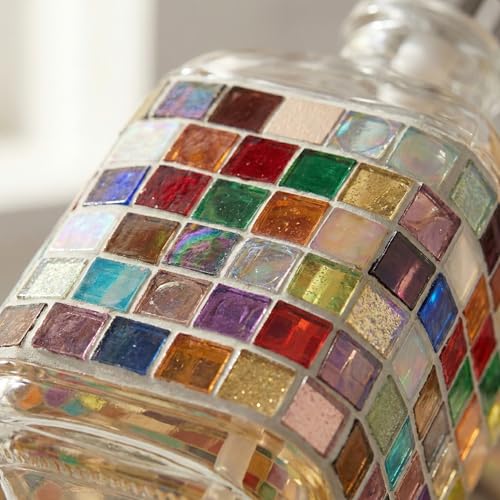 BOPPIE Set of 2 Handcrafted Mosaic Glass Soap Dispenser, Modern Countertop Hand & Dish Soap Dispenser for Bathroom Kitchen, Refillable Bottle with Stainless Steel Rust Proof Pump, Colorful Grid+Dot - color: Colorful Grid+dot