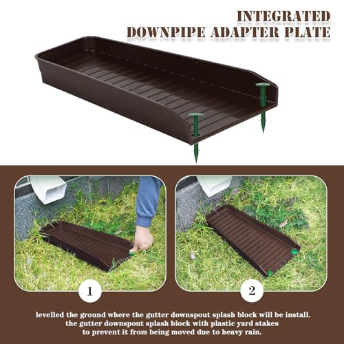 2 Pack Gutter Downspout Extensions, Rain Gutter Downspout Splash Block,Drain Water Downspout Diverter, Gutter Splash Guards for Rainwater Drainage,16.3Inch (Brown) - color: Brown