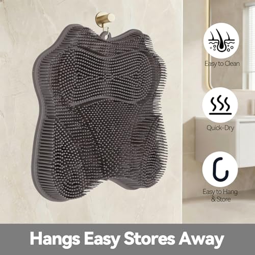ozner Silicone Shower Foot Scrubber Mat, Back Washer Bath Wash Pad Exfoliating & Massage, Wall Mounted Slip Strong Suction Cups for Use in Cleaner Men and Women (Grey) - color: Grey