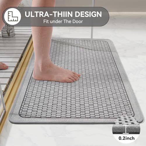 YDKGL Bathroom Rugs, Ultra Thin Bath Mat Fit Under Door Super Absorbent Non Slip Quick Dry Bath Mat, Rubber Backing Shower Mat Outside Shower - color: Bl- Grey, size: 16" X 24“