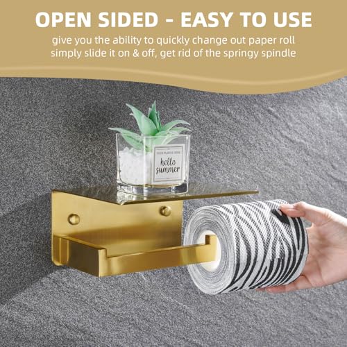 Angle Simple Toilet Paper Holder with Shelf, SUS304 Stainless Steel Bathroom Tissue Roll Holder for Wall, Brushed Dark Gold - color: Brushed Dark Gold, size: Single Rod