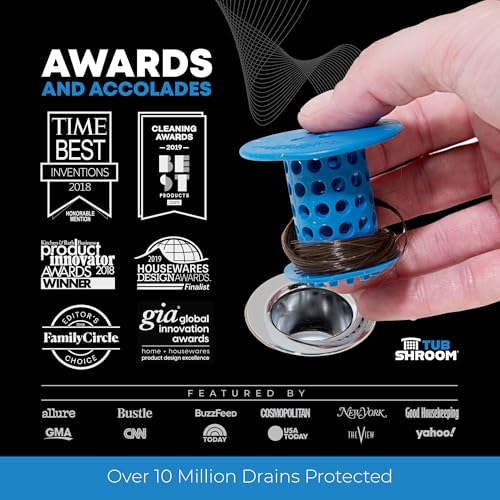 TubShroom Bathtub Drain Hair Catcher – In-Drain Tub Strainer & Clog Prevention Protector, Fits Standard 1.4”–1.75” Tub Drains, Easy Clean, Captures Human & Pet Hair out of Sight (Blue) - color: Blue