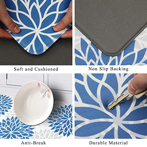 HEBE Anti Fatigue Kitchen Rug Sets 2 Piece Non Slip Kitchen Mats for Floor Cushioned Kitchen Rugs and Mats Waterproof Comfort Standing Mat Runner for Kitchen,Home Office,Sink,Laundry - color: Blue, size: 17.3"x48"+17.3"x28"-0.4"Th