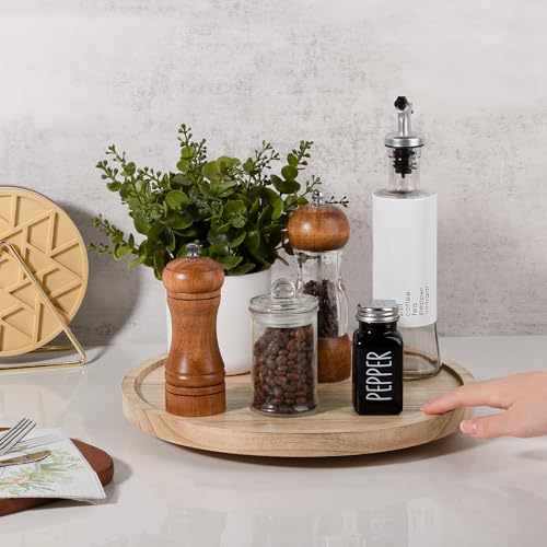 Wood Lazy Susan Organizer Kitchen Turntable for Cabinet Farmhouse Bathroom Decor Round Decorative Tray for Vanity, Counter, Sink, Coffee Table, 12 Inch, Brown - color: Brown, size: 12“