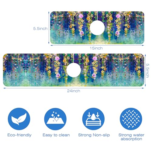 Abstract Watercolor Floral Kitchen Sink Splash Guard Mat Absorbent Fast Drying Mat Faucet Draining Mat Sink Splash Guard Behind Faucet Drip Catcher for Kitchen Bathroom 5.5"×24" - size: 24" x 24"