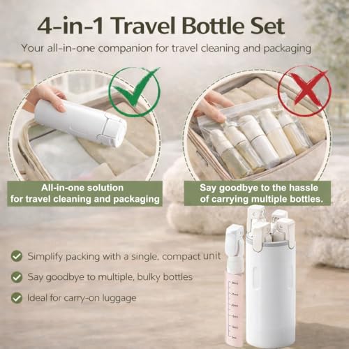 4-in-1 Travel Bottles for Toiletries, Travel Pump Bottle，Leak-Proof Shampoo Conditioner Lotion Dispenser with Pump, Compact No-Spill Toiletry Containers for Travel & Business Trips (White) - color: White