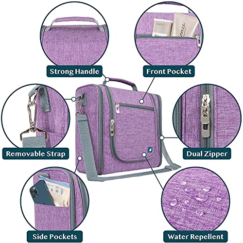 PAVILIA Extra Large Toiletry Bag Travel Bag for Women Men, Hanging Cosmetic Organizer, Water Resistant Makeup Bag for Accessories Toiletries, Travel Essentials Kit (Purple) - color: Purple, size: Extra Large (12x6x12.5)