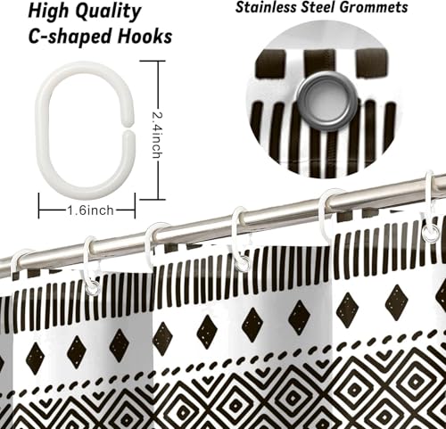 AOFOTO Bohemian Shower Curtain Black and White Geometric Design Shower Curtains with Black Tassel Boho Pattern Shower Curtains for Bathroom Waterproof Fabric Bath Curtain Sets with Hooks 60x72 Inches - color: Black Stripe, size: 60"W x 72"L (Pack of 1)