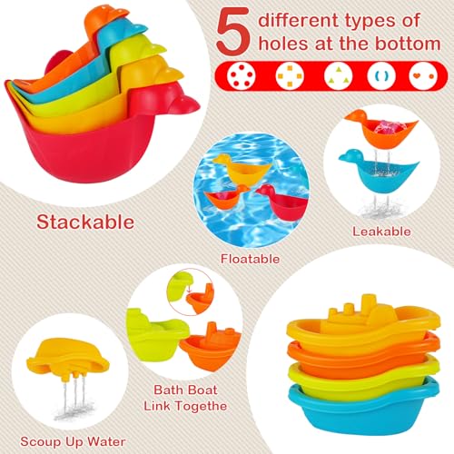 Baby Bath Toys for Kids,12 PCS Mold Free Bath Toys for Toddlers with Floating Boats,Watering Can,Floating Ducks & Bath Spoons, Bathtub Water Pool Toys for Babies and Toddlers - size: #1