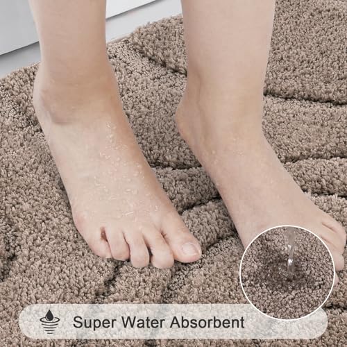 HEBE Bathroom Rugs Sets 5 Piece, Soft Absorbent Microfiber Bath Mat for Bathroom, Non Slip Washable Bath Rug Set with Toilet Cover, Bath Runner and U-Shaped Contour Toilet Rug, Coffee - color: Brown, size: 18"x26"+20"x32"+20"x48"+U20"x24"+Cover19"x21"