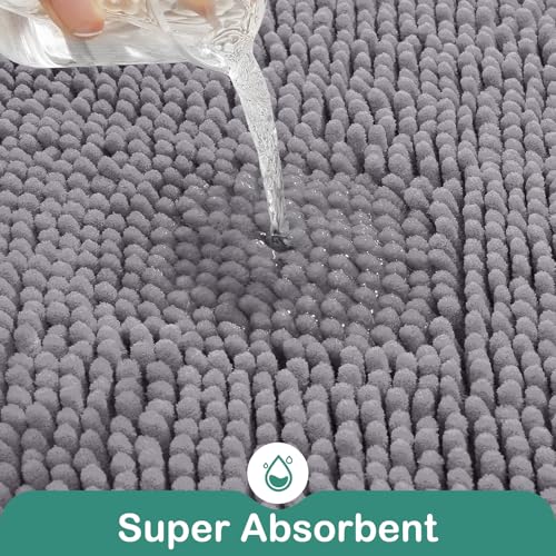 HOMEIDEAS Bathroom Rugs Set 2 Pieces, Ultra Soft Non Slip Absorbent Chenille Toilet Bath Mat Set (Grey) - color: Grey-grey, size: 1'8" x 2'8" (U Shape 20"x24"+20"x32")