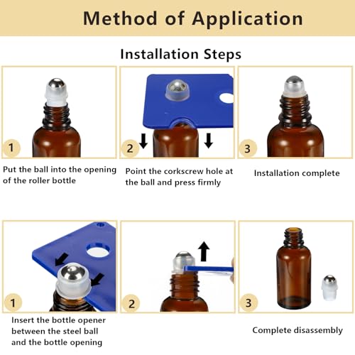 15ML Roller Bottles for Essential Oil, 4 Pack Empty Amber Glass Roller Bottle for Perfume Oil, Roll on Bottles with Stainless Steel Roller Balls, Opener, Funnel and Dropper - size: 15ml_4pcs