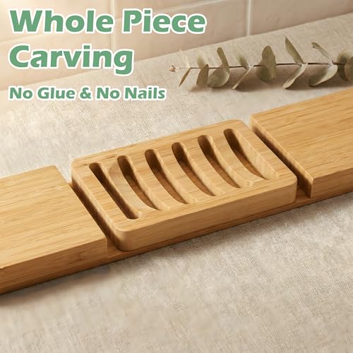 4 Pack Bamboo Soap Dish, Bar Soap Holder Self Draining Soap Dish Natural Bamboo Soap Holder Waterproof Anti-Slip Wooden Soap Dishes for Bar Soap Saver Tray for Shower Bathroom Kitchen Sink Bathtub