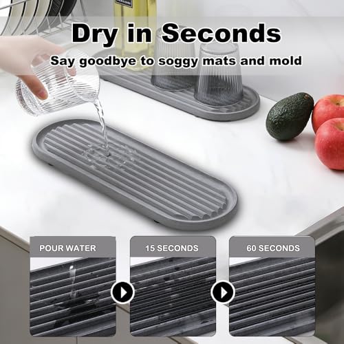 2PCS Water Absorbing Stone Tray, Fast Drying Diatomite Stone Sink Tray for Bathroom Sink & Kitchen Counter Faucet Organizer, Soap Dish Dispenser Vanity Organizer,Light Gray-11.8"x4" - color: Light Gray-2p