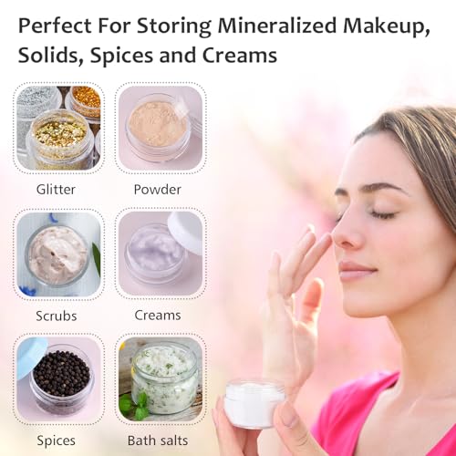 Accmor 10 Pieces Makeup Travel Containers with Lids 0.11/0.18/0.35/0.53/0.7 OZ Size Cosmetic Jars with 5 Pieces Mini Spatulas for Gift, Makeup Sample Container(White & Pink) - color: White+Pink