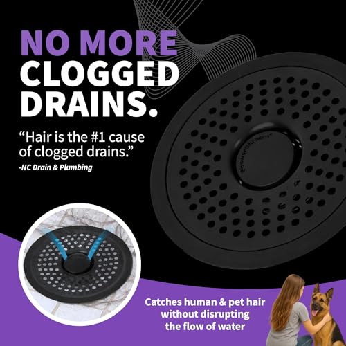 ShowerShroom Ultra Matte Black Hair Catcher, Stainless Steel Drain Protector, Fits All Shower Drains - color: Matte Black