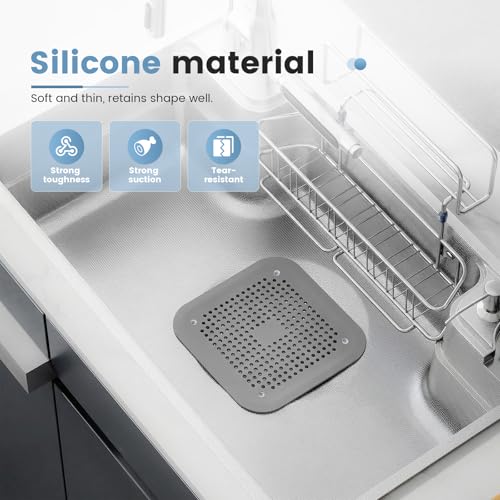 Silicone Drain Hair Catcher 2 Pack, Square Shower Drain Cover with Suction Cups, Hair Stopper for Bathroom Bathtub Sink and Kitchen, Easy to Install and Clean, Clog Preventing Strainer, No-Rust