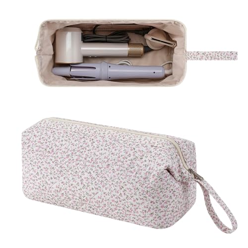 Large Quilted Hair Tools Travel Bag with Floral Pattern,Hair Styling Accessories Storage Case for Shark FlexStyle, Dyson Airwrap Hair Dryer, Curling Iron, Revlon Hair Tools(09Small Pink Flower) - color: 09 Small Pink Flower