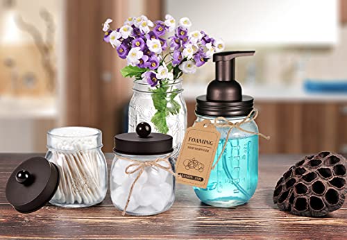 SheeChung Mason Jar Foaming Soap Dispenser-Rustproof Stainless Steel Lid & Foaming Soap Pump, Refill Foam Hand Soap Dispenser Glass for Bathroom Kitchen Vanities, Countertops-Bronze (2 pk) - color: Bronze-2pcs