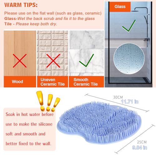 VOPHIA 2 Pack Shower Back & Foot Scrubber,Wall Mounted Back Scrubber Silicone Bath Massage Cushion Brush with Suction Cups,Bathroom Wash Foot Mat Exfoliating Dead Skin Foot Brush (L-Pink Blue) - size: L-Pink Blue 2pcs