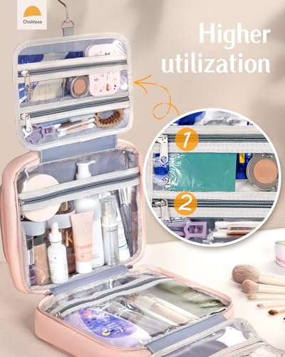 Travel Hanging Toiletry Bag for Women - Waterproof Cosmetic Organizer with Clear Window, Lightweight Bathroom Bags for Essentials, Makeup, Shampoo, Toiletries Pink,Large - color: Pink, size: L (11.8x9x4inch)
