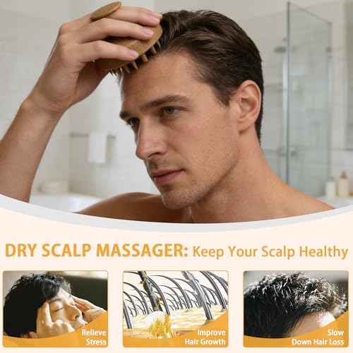 Nimiah Scalp Massager Hair Growth - Natural Coconut Shell Shampoo Brush with Dual Silicone Bristles for Dandruff Removal Stress Relax, Wet & Dry Use Scalp Scrubber for Thick Thin Curly Hair