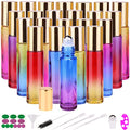 inice 24 10ml Essential Oils Roller Bottles Gradient Color Thick Glass Roll on Bottle Golden Metal Cap for Travel - color: 24 PACK Gradient Color Roller Bottles