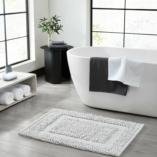 Jean Pierre New York 100% Chenille Cotton Skid Resistant Plush Bath Mat - 20"x32" Bathroom Rug - Soft Gray - color: Soft Gray, size: 1'8" x 2'8" (Rectangular)