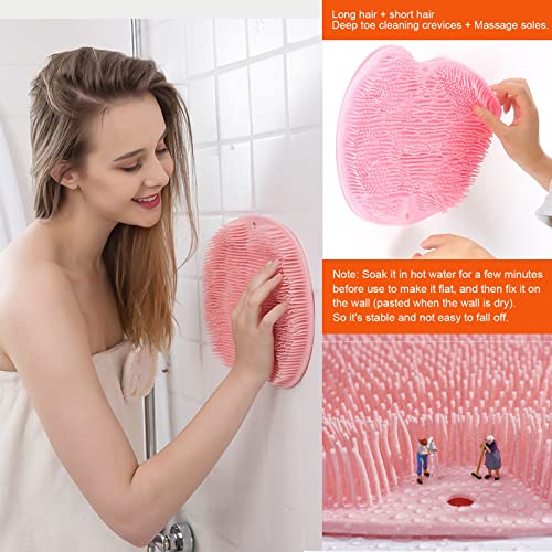 2 Pack Shower Back & Foot Scrubber, Wall Mounted Back Scrubber Silicone Bath Massage Cushion Brush with Suction Cups, Bathroom Wash Mat Exfoliating Dead Skin Brush (L-Blue Grey) - size: L-Blue Grey 2pcs