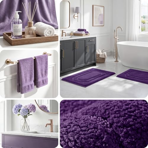 HOMEIDEAS Bathroom Rugs Sets 2 Piece, Extra Soft and Absorbent Microfiber Plush Bath Mat with Non Slip Backing(Purple) - color: Purple