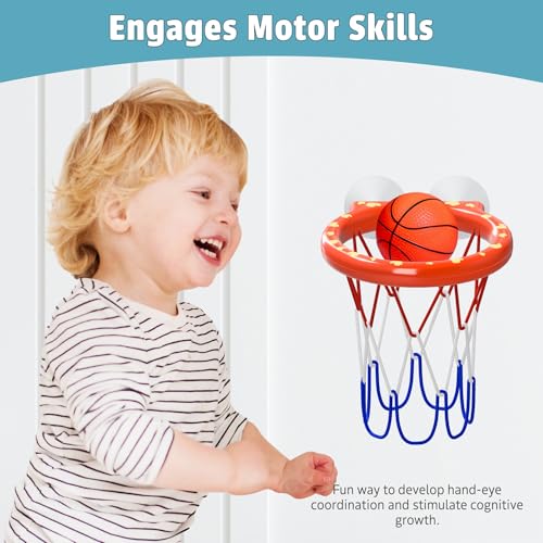 MARPPY Bath Toys – Bathtub Basketball Hoop for Toddlers and Kids, Bath Toy Shower Toy with 4 No-Hole Balls and Suction Cups Basketball Hoop Bath, Tub Toys for Kids and Toddlers - color: Orange 4 Balls (2 Stripes, 2 Without Stripes)