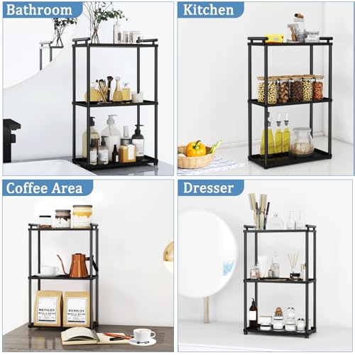 VOTZAAQ 3 Tier Bathroom Organizer Countertop, Stainless Steel Perfume Tray and Vanity Countertop Shelf, Makeup Skin Care Bathroom Organizers and Storage for Dresser, Kitchen (Matte Black) - style: 3Tier