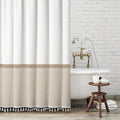 Seasonwood Extra Long 84 Inch Tall Shower Curtain Beige and White Striped Shower Curtain with Tassels Water Repellent, Wrinkle Free - color: Beige and White, size: 72"W x 84"L (Pack of 1)