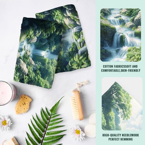 Waterfall Bath Hand Towels Absorbent Natural Green Rainforest Forest Stream Bathroom Kitchen Towels Set of 2 Lightweight Breathable Face Towels for Bathroom Gym Hotel Sport Decor Gifts for Women Man - color: Waterfall