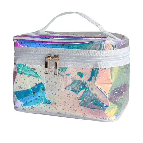 Waterproof Blue Star Print PVC Makeup Bag with Handle - 8.66 * 5.51 * 5.51 inch Travel Cosmetic Organizer for Women Men Toiletry Pouch (Blue Star-L) - color: Blue Star-L