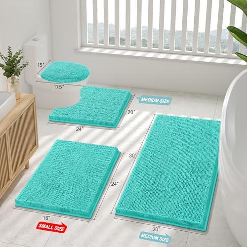 Smiry Luxury Chenille Toilet Rugs U-Shaped 20x20, Soft Absorbent Non-Slip Contour Bathroom Rugs for Toilet, Machine Washable Contoured Bath Mats, Turquoise - color: Turquoise, size: 20" X 20" Contour Rug