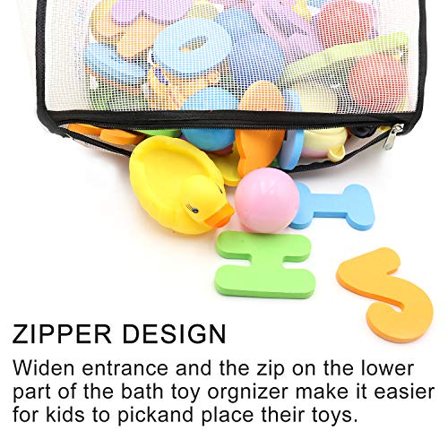 Muchufn Bath Toy Organizer Multiple Ways to Hang | Extra Large Opening Bathroom Toy Holder, Bottom Zipper Bathtub Toy Storage Bag (Black) - color: Black