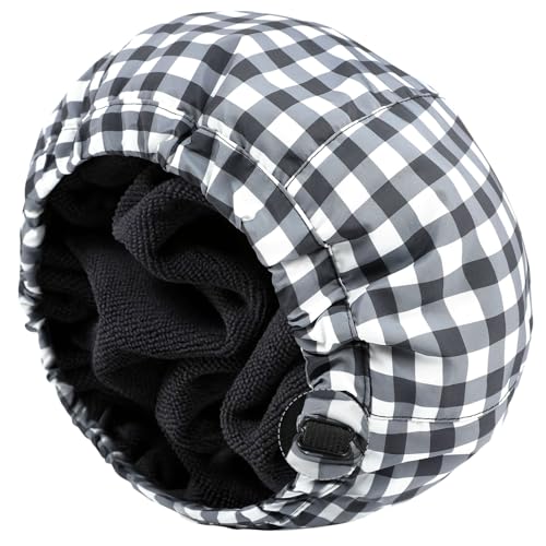 Shower Cap for Men Black White Plaid Bath Cap, Reversible Large Waterproof Adjustable Shower Caps Terry Lining & Elastic Band Stretch Hem Hair Hat - color: Black White Plaid