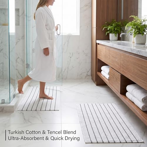 Herringbone Bath Mat Set of 2, Turkish Cotton Tencel Blend, Absorbent Quick Dry, 20x32 Inch, Oeko-TEX Certified, Made in Turkey - color: Warm Cream