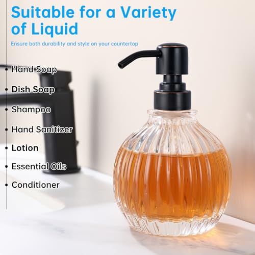 Round Soap Dispenser Bathroom with Oil Rubbed Bronze Pump, Glass Bottle with Stainless Steel Pump Liquid Sphere Soap Dispenser Circular Countertop Kitchen - color: Oil Rubbed Bronze, size: 11oz-Round