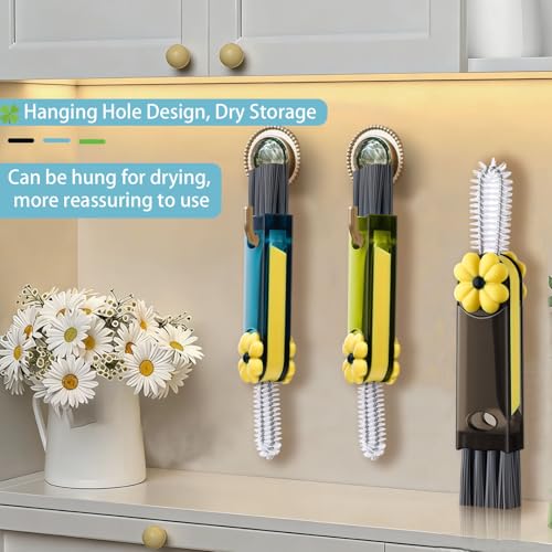3 in 1 Cup Lid Gap Cleaning Brush, Cup Lid Brush, Multifunctional Water Bottle Cleaning Brush, Home Kitchen Crevice Brush Tools for Tiny Cup Lid Detail, Bottle Tight Spaces Cup(3 PCS) - color: Black, Green, Blue(3pcs)