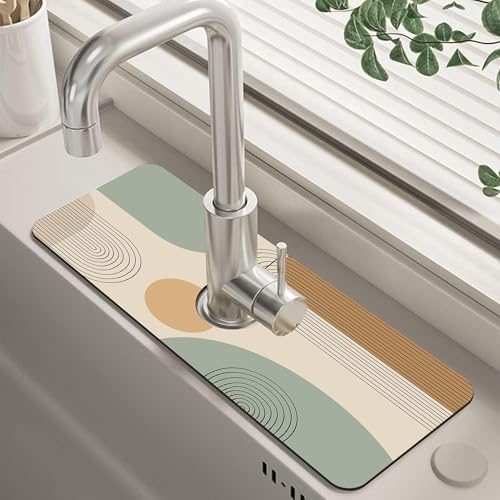 Abstract Minimalistic Geometric Kitchen Sink Splash Guard Mat Absorbent Fast Drying Mat Faucet Draining Mat Sink Splash Guard Behind Faucet Drip Catcher for Kitchen Bathroom 5.5"×15" - size: 5.5" x 15"