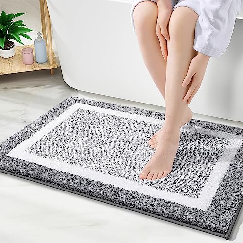 OLANLY Bathroom Rugs 30x20, Extra Soft and Absorbent Microfiber Bath Rugs, Non-Slip, Machine Washable, Quick Dry Shaggy Bath Carpet, Bath Mats for Bathroom Floor, Tub, Shower, Grey - color: Grey and White, size: 30" X 20"