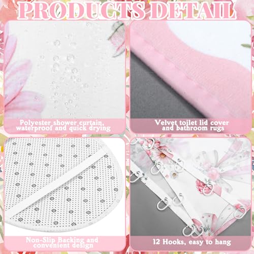 Tatuo 8 Pcs Pink Bow Daisy Shower Curtain Sets for Bathroom Decor Coquette Bathroom Accessories Daisy Rose Aesthetic Girly Shower Curtain Sets with Towels Carpet Bath Mat Toilet Rugs and 12 Hooks - style: Floral Bow