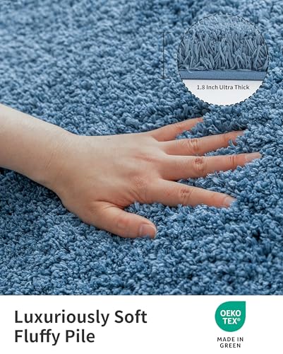 ILANGO Blue Bathroom Rugs 48" × 24" Non Slip & Super Absorbent Extra Thick Soft, Washable Bath Mat for Floor, Microfiber Plush Shaggy Bath Rug with Rubber for Bathtub Shower Room Sink - color: Blue, size: 2' x 4' (24''x48'' Bathroom Rug)