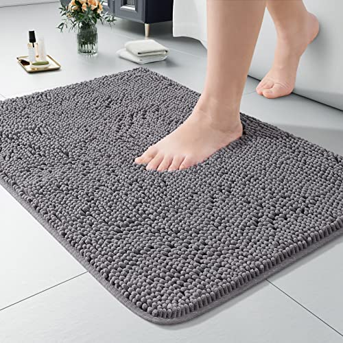 LOCHAS Luxury Bathroom Rug Shaggy Bath Mat 24 x 17 Inch, Washable Non Slip Bath Rugs for Bathroom Shower, Soft Plush Chenille Absorbent Carpets Mats, Gray - color: Grey, size: 1'5" X 2' (24''x17'')